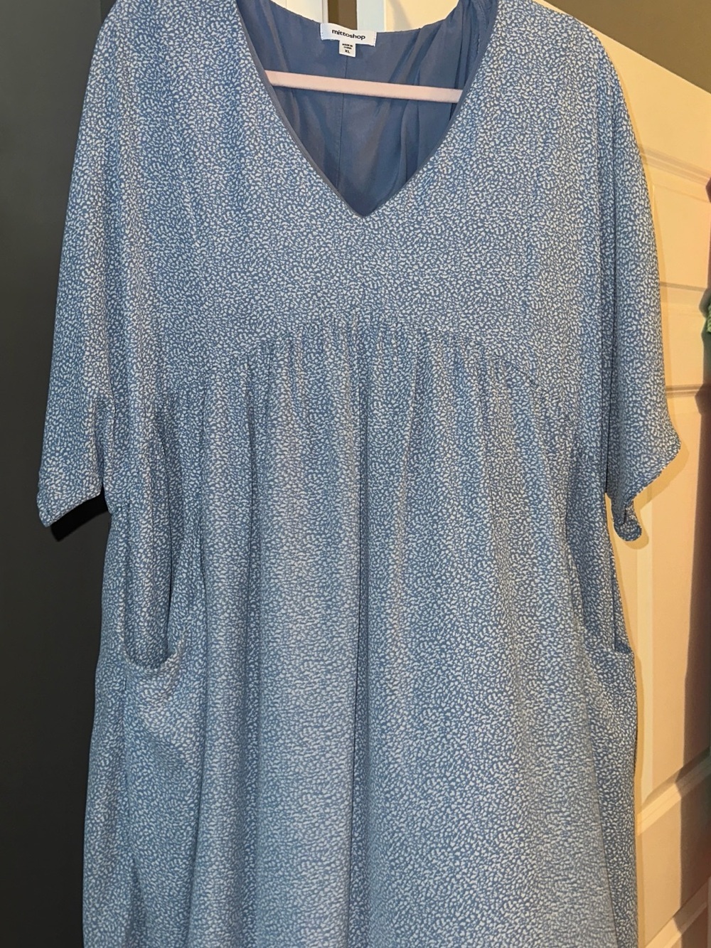 Market & Spruce Light Blue V-Neck Tunic with Subtle Spot Print